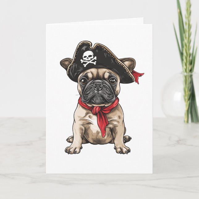 Pirate French Bulldog Skull Crossbones Card (Front)