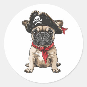 Pirate French Bulldog Skull Crossbones Classic Round Sticker