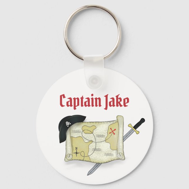 Pirate Fun Cute Map Personalised Custom Key Ring (Front)