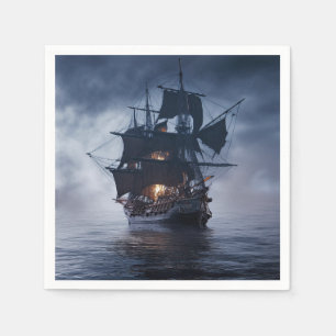 Pirate Galleon on a foggy night Napkin