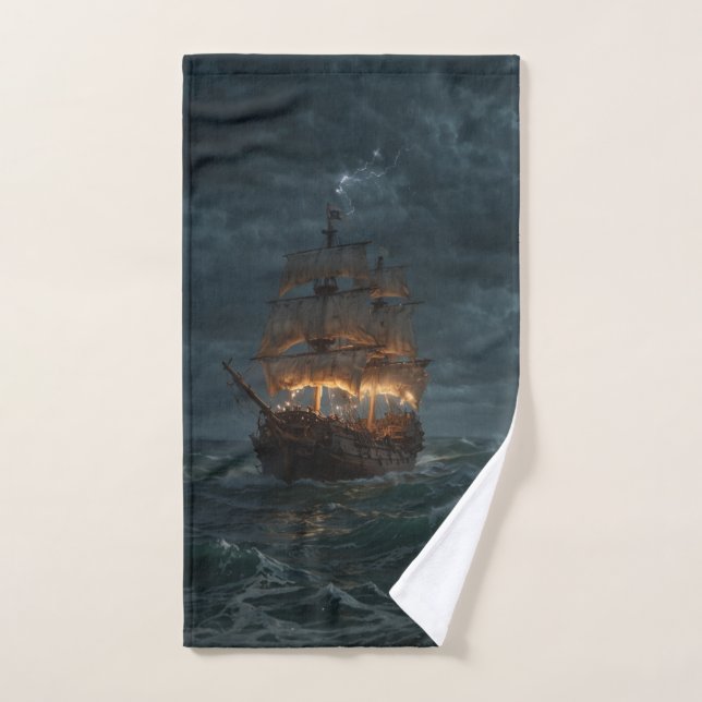 Pirate Galleon on the Spanish Maine Hand Towel (Hand Towel)