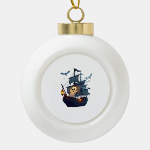 Pirate Ghost Ship � Scary Halloween Tee Ceramic Ball Christmas Ornament