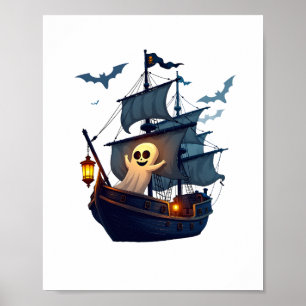 Pirate Ghost Ship – Scary Halloween Tee Poster