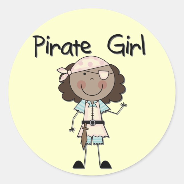Pirate Girl African American Tshirts and Gifts Classic Round Sticker (Front)