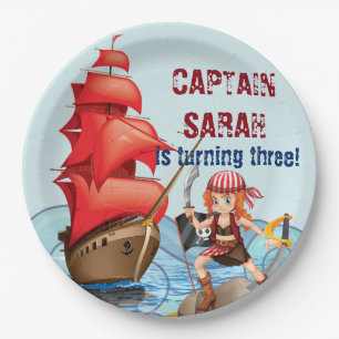 Pirate Girl Birthday Party Boat stripes Paper Plate