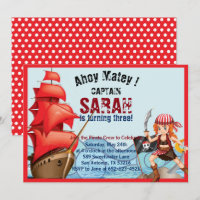 Pirate Girl Birthday Party Invitation Boat