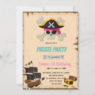 Pirate girl birthday shower invitation