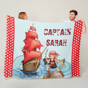 Pirate Girl Boat cute dots Fleece Blanket