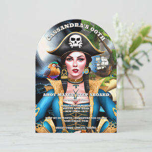 Pirate girl colorful bird island theme party invitation