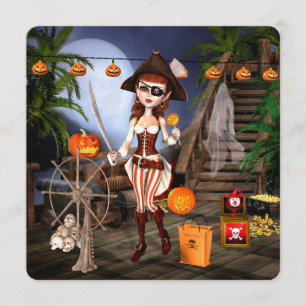 Pirate Girl Halloween Party Square Invitation
