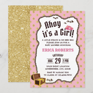 Pirate Girl Pink & Gold Adventure Map Baby Shower Invitation