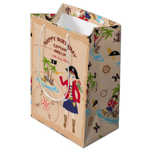 Pirate Girl Treasure Map Fun Birthday Party Medium Gift Bag