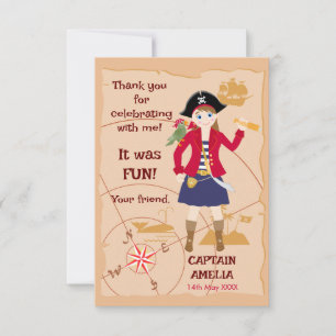 Pirate Girl Treasure Map Fun Birthday Party Thank You Card