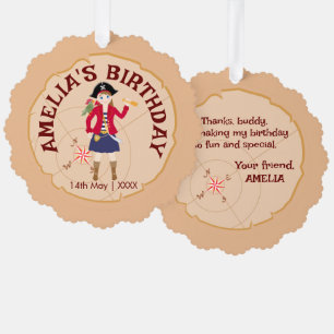 Pirate Girl Treasure Map Fun Birthday Party Tree Decoration Card