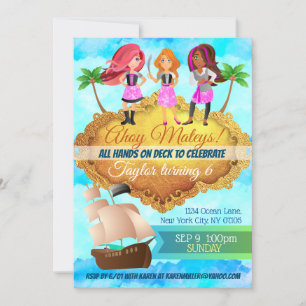 Pirate Girls Birthday Invitations