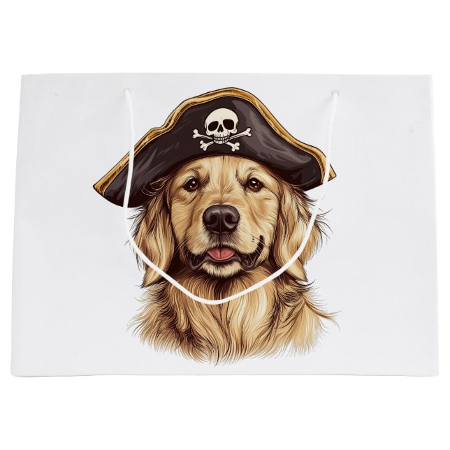 Pirate Golden Retriever Dog Skull Large Gift Bag (Front)