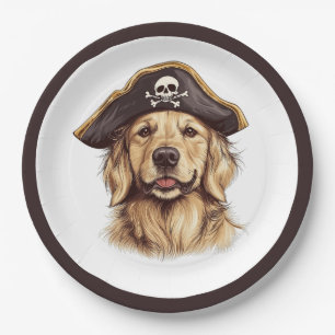 Pirate Golden Retriever Dog Skull Paper Plate