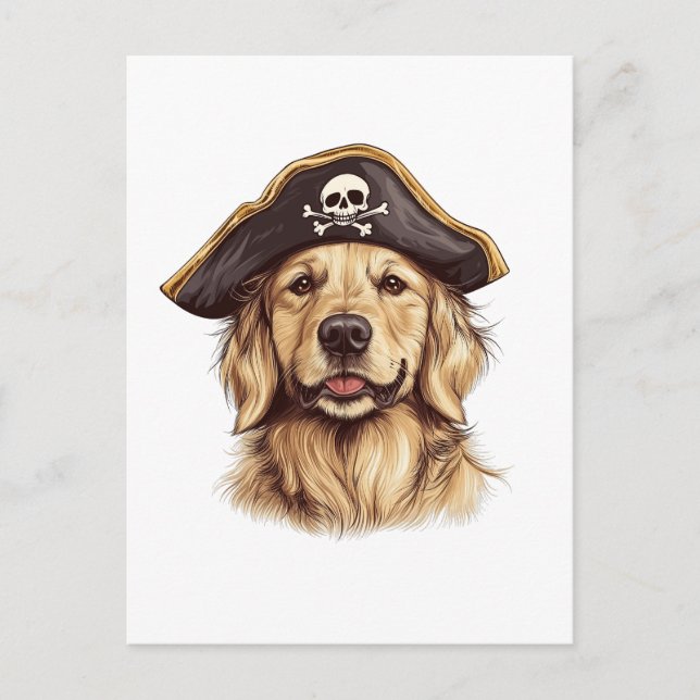 Pirate Golden Retriever Dog Skull Postcard (Front)