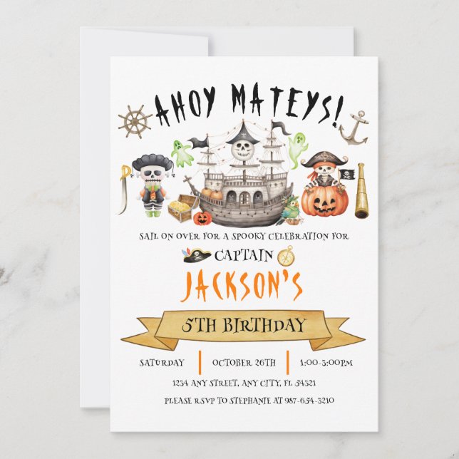 Pirate Halloween Kids Birthday Invitation (Front)