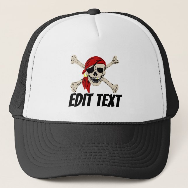Pirate Hat, add text, name, company,boat, personal Trucker Hat (Front)