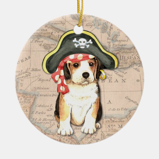 Pirate Hat Beagle Ceramic Tree Decoration (Front)