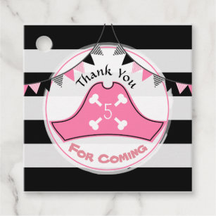 Pirate Hat Pink Birthday Thank You Favour Tags