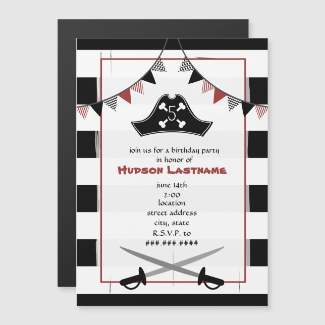 Pirate Hat Swords Birthday Magnetic Invitation (Front/Back)