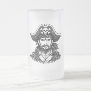 Pirate head with hat sailor and Eye Patch and Bear Frosted Glass Beer Mug