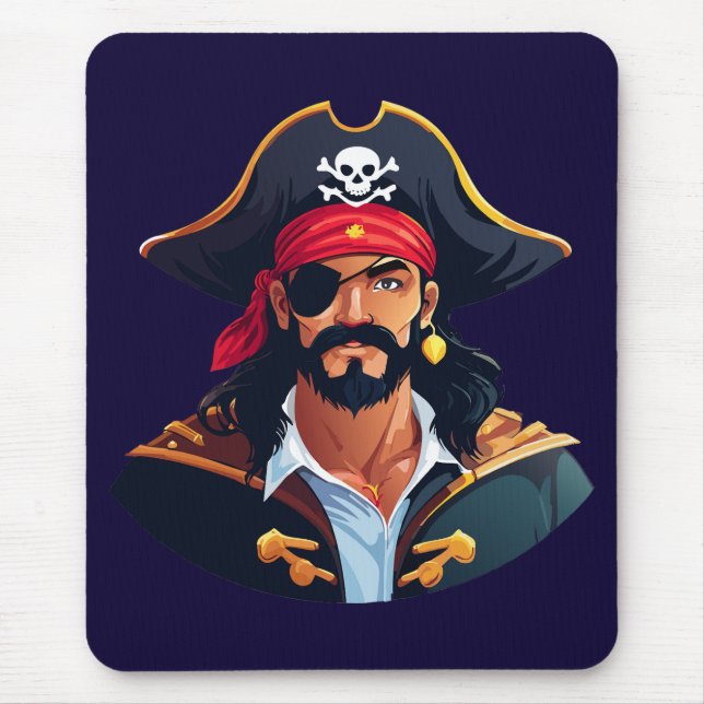 Pirate head with hat sailor and Eye Patch and Bear Mouse Mat (Front)