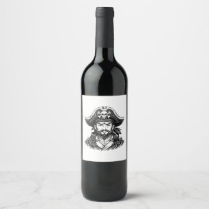 Pirate head with hat sailor and Eye Patch and Bear Wine Label