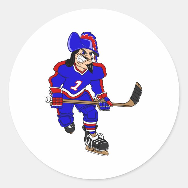 Pirate Ice Hockey Player Classic Round Sticker (Front)