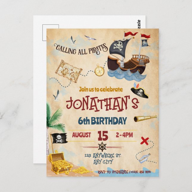 Pirate invitation Instant Download Postcard (Front/Back)