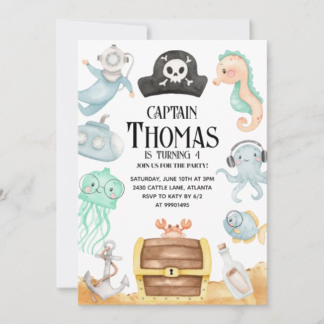 Pirate Invitation, Pirate Birthday Invitation (Front)