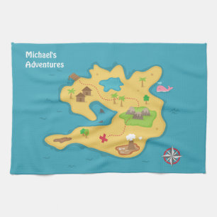 Pirate Island Adventure Treasure Map For Boys Tea Towel
