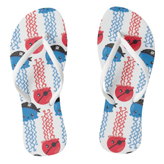 Pirate Jellyfish, Jellyfish Pattern, Sea Animals Flip Flops (Footbed)