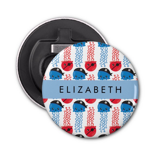 Pirate Jellyfish, Jellyfish Pattern, Your Name Bottle Opener (Front)