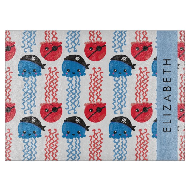 Pirate Jellyfish, Jellyfish Pattern, Your Name Cutting Board (Front)