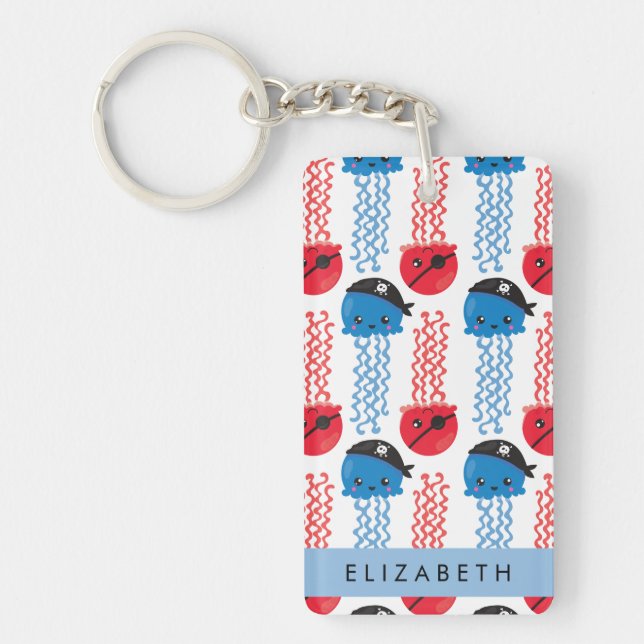 Pirate Jellyfish, Jellyfish Pattern, Your Name Key Key Ring (Front)