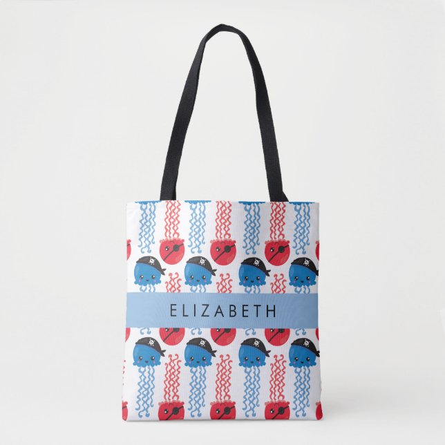 Pirate Jellyfish, Jellyfish Pattern, Your Name Tote Bag (Front)