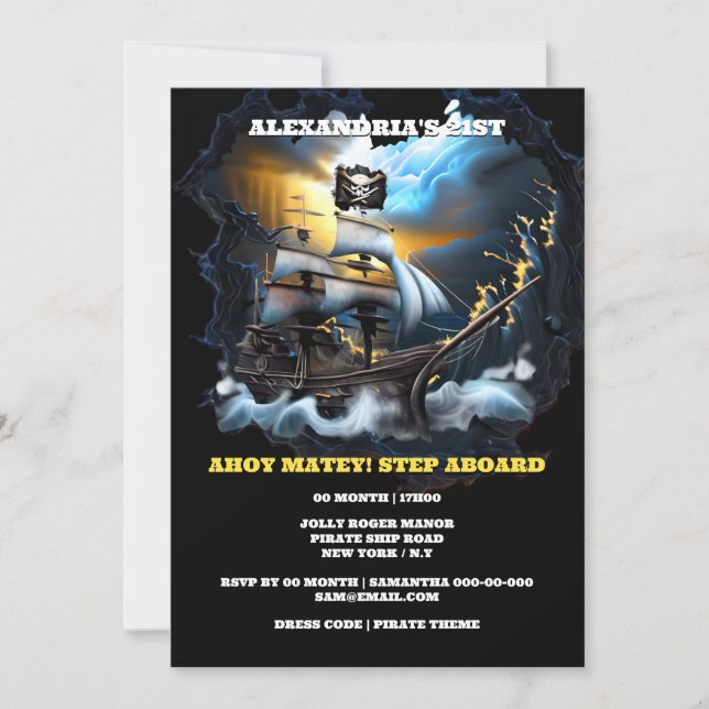 Pirate jolly roger ghost ship galleon sea invitation (Front)