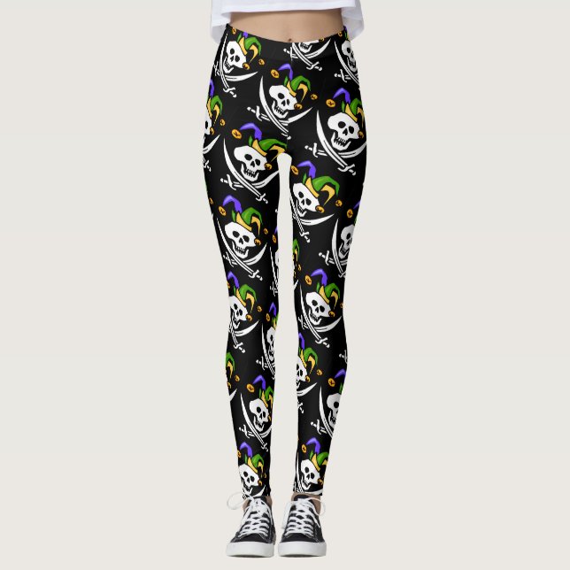 Pirate, Jolly Roger, Mardi Gras style, Leggings (Front)