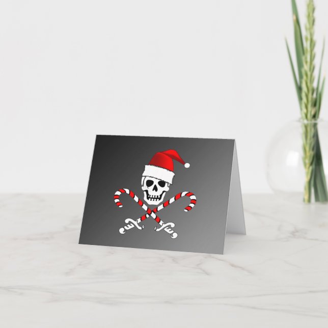 Pirate Jolly Roger Santa Christmas Card (Front)
