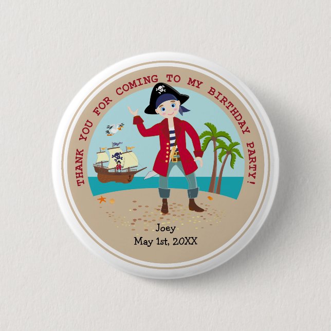 Pirate kid birthday party 6 cm round badge (Front)