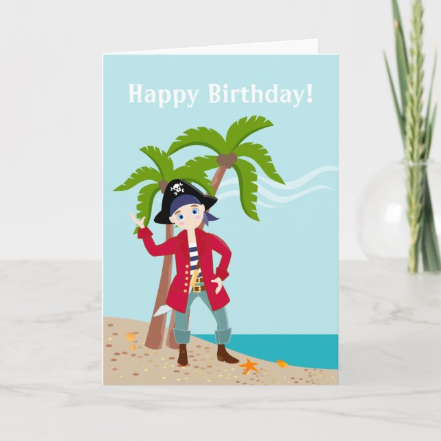 Pirate kid birthday party card (Front)