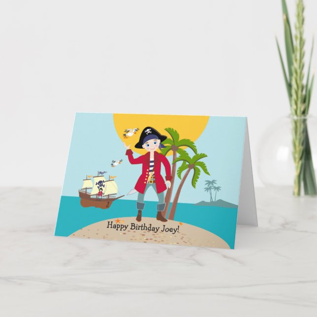 Pirate kid birthday party card (Front)