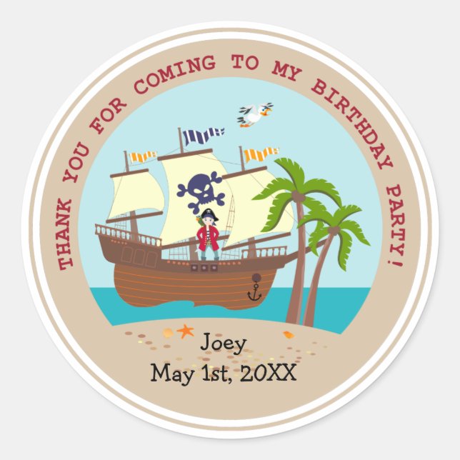 Pirate kid birthday party classic round sticker (Front)