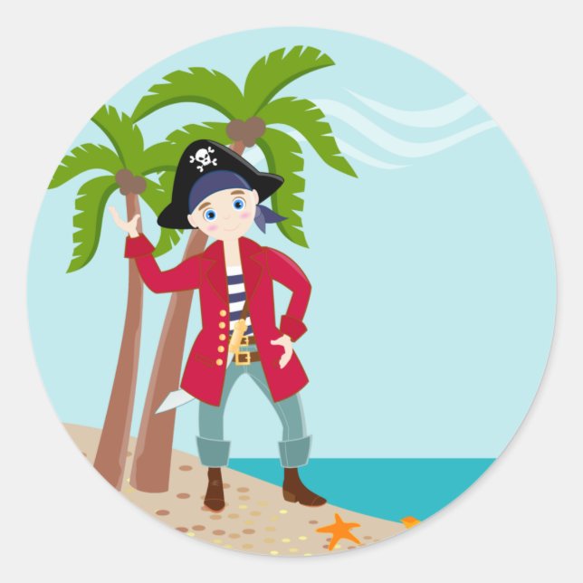 Pirate kid birthday party classic round sticker (Front)