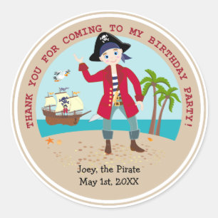 Pirate kid birthday party classic round sticker