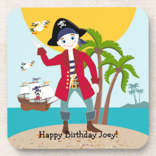 Pirate kid birthday party coaster