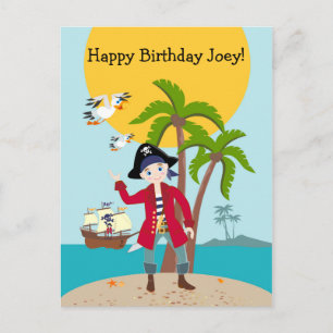 Pirate kid birthday party invitation postcard